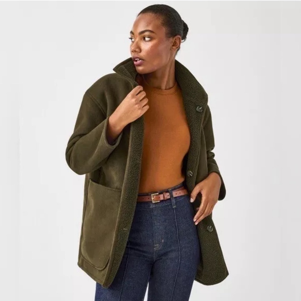 SPANX Reversible Faux Suede and Fleece Jacket Utility Green Size 2X - Picture 2 of 13